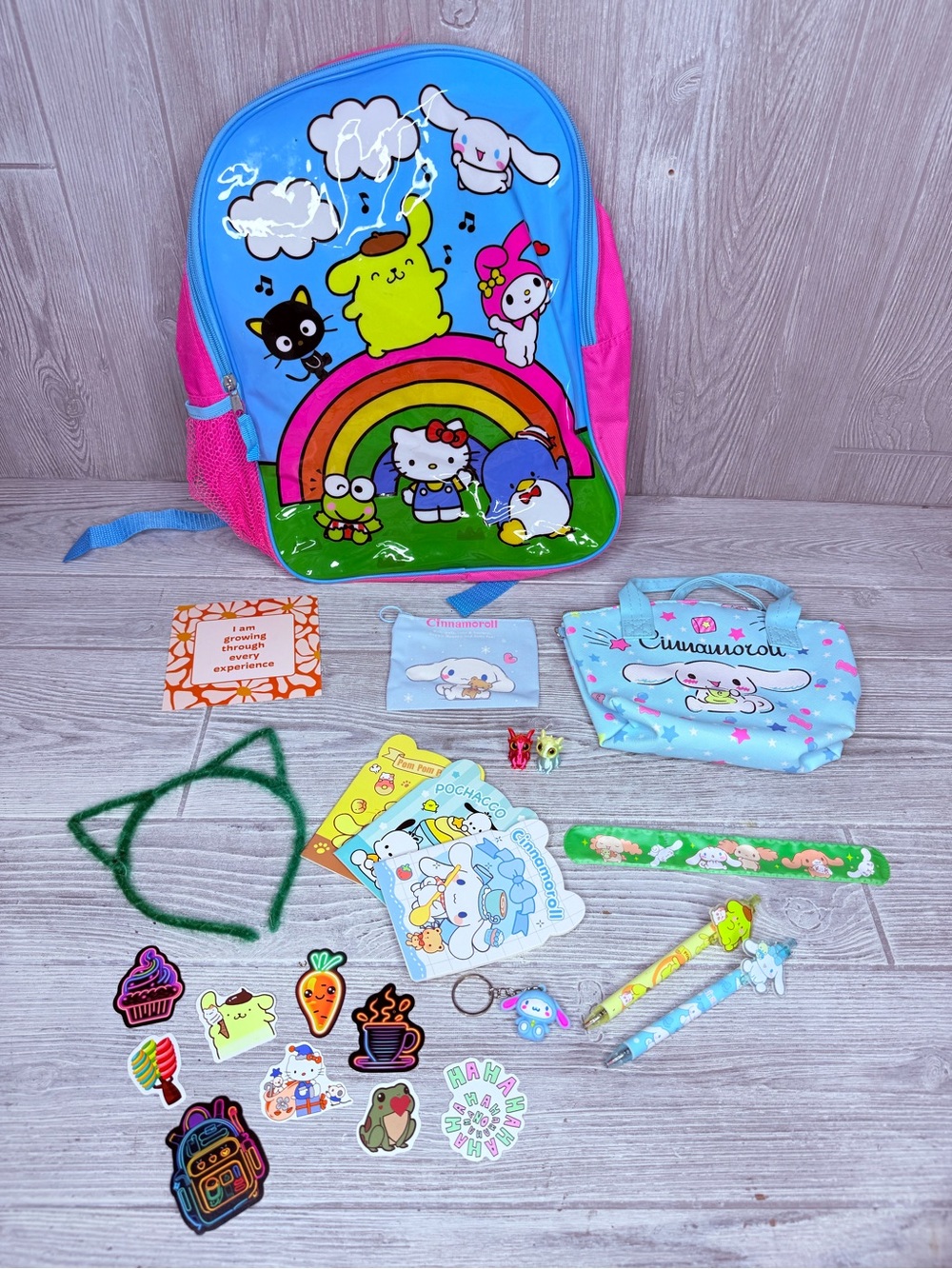 Hello kitty Sanrio backpack bundle cat ears change purse pens keychain stickers